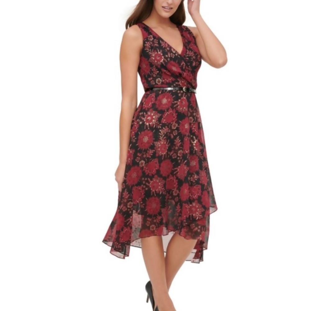 Tommy Hilfiger Floral V Neck Midi Sheath Dress